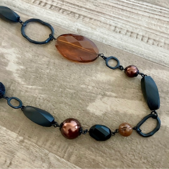 Artisan BEAD and Chain Long Statement Necklace EB - Picture 4 of 12